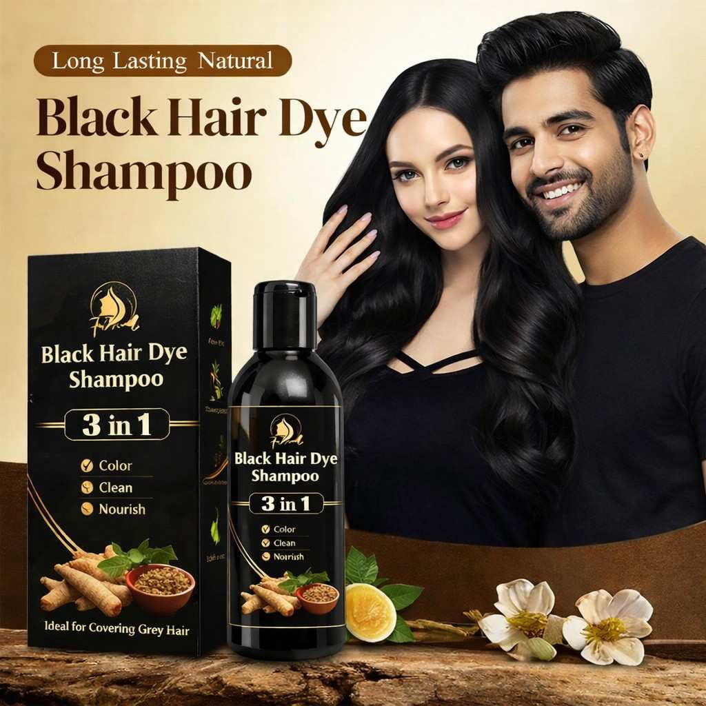 5-Minute Instant Black Hair Dye Shampoo – Herbal 3-in-1 Grey Coverage (Buy 1 Get 1)