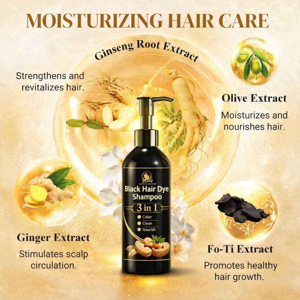 5-Minute Instant Black Hair Dye Shampoo – Herbal 3-in-1 Grey Coverage (Buy 1 Get 1)