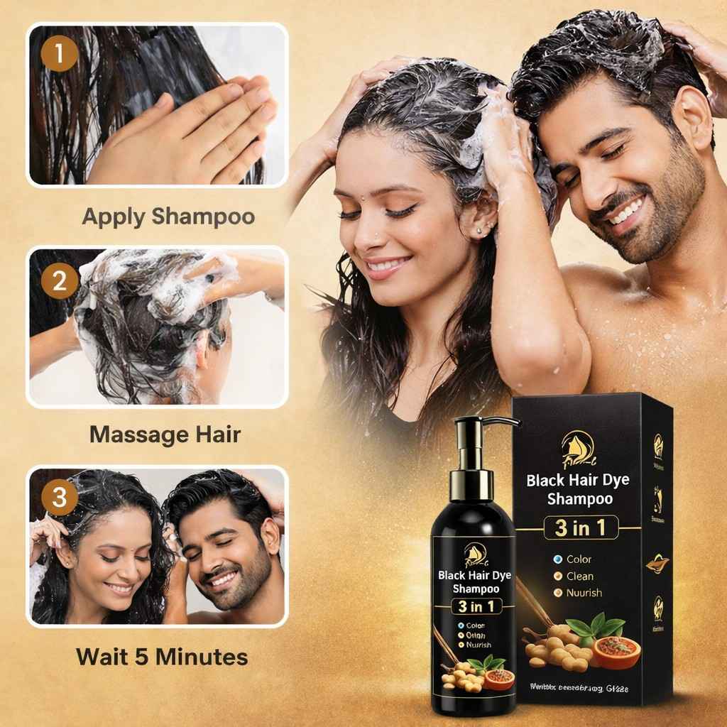 5-Minute Instant Black Hair Dye Shampoo – Herbal 3-in-1 Grey Coverage (Buy 1 Get 1)